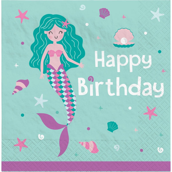 Birthday Mermaid Luncheon Napkins, 16 count