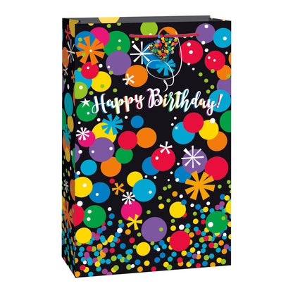 Black Bright Stars & Dots Happy Birthday Extra Jumbo Gift Bag, 22" x 16"