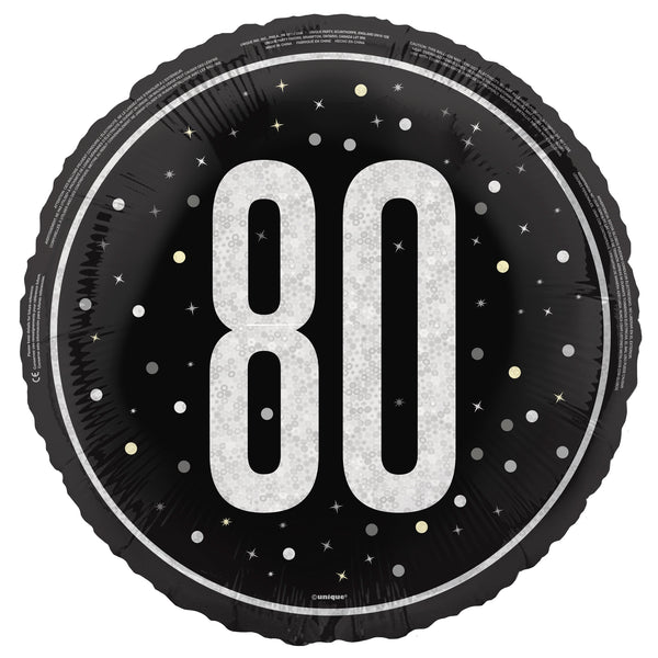 Black Glitz 18" Foil Balloon, 80th Birthday