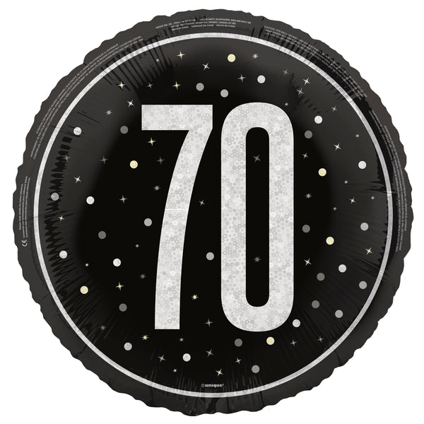 Black Glitz 18" Foil Balloons, 70th Birthday