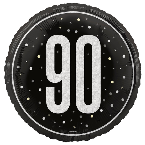 Black Glitz 18" Foil Baloon, 90th Birthday