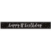 Black Glitz Happy 16th Birthday Foil Banner