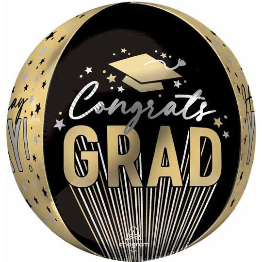 Black & Gold Congrats Grad Orbz Balloon 16"