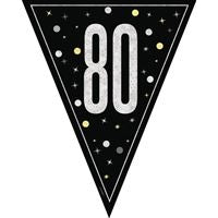 Black & Silver 80th Birthday Flag Banner