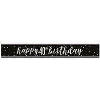 Black & Silver Glitz 40th Birthday Banner