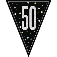 Black & Silver Glitz 50th Birthday Flag Banner