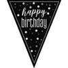 Black & Silver Glitz Happy Birthday Banner