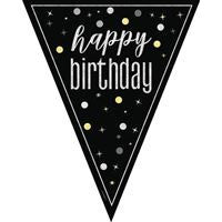 Black & Silver Glitz Happy Birthday Banner