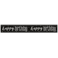 Black & Silver Glitz Happy Birthday Banner