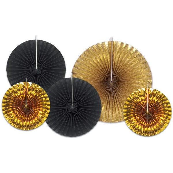 Black and Gold Decorative Fans, Set of 5