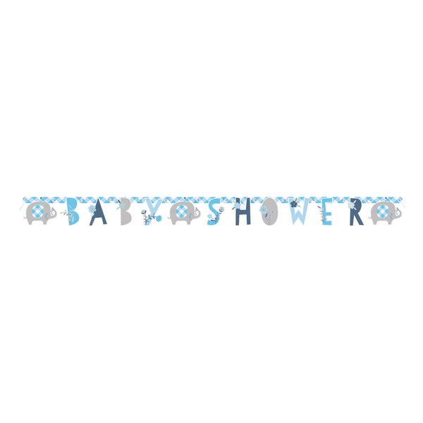 Blue Floral Elephant Baby Shower Banner