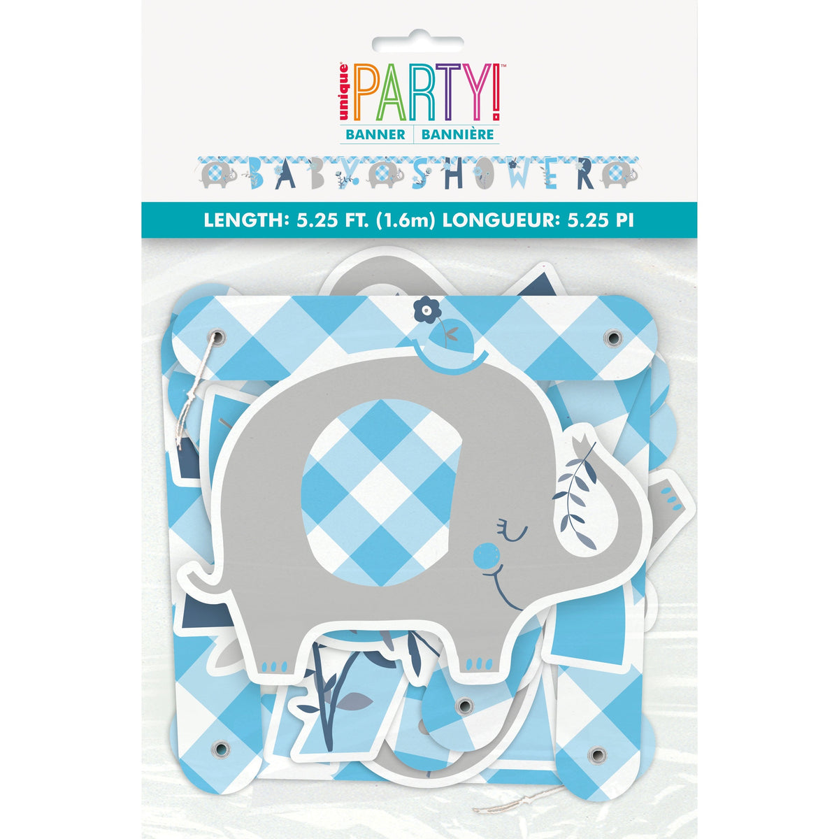 Blue Floral Elephant Baby Shower Banner