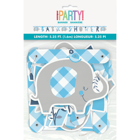 Blue Floral Elephant Baby Shower Banner