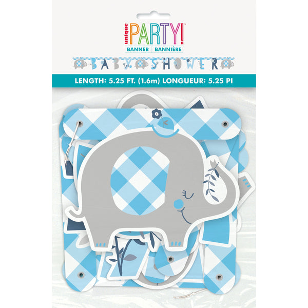 Blue Floral Elephant Baby Shower Banner