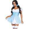 Blue Gingham Dress with Lace-Up Front and Split Skirt