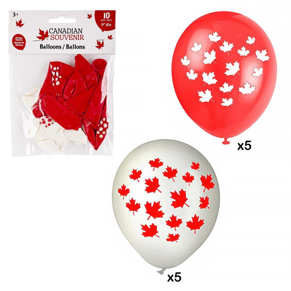 Canada Maple Leaf 9" Printed Latex Balloons, 10 Count