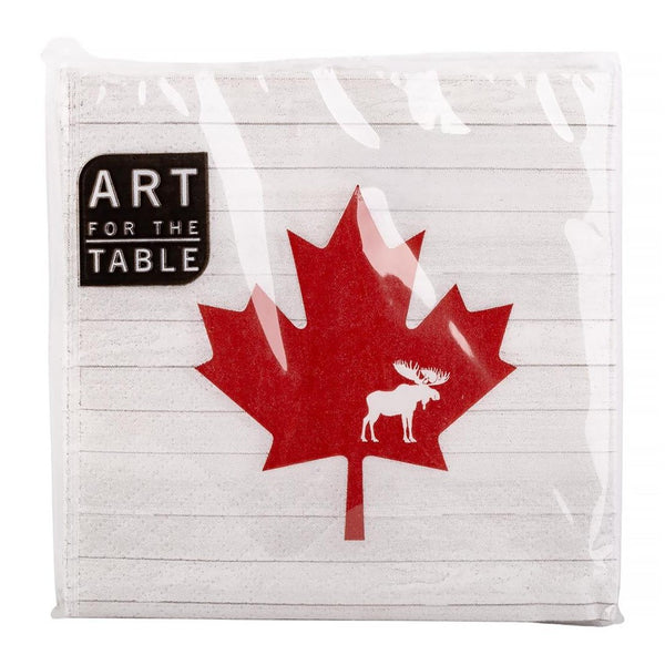 Canada Maple Leaf with Moose 2Ply Cocktail Napkins, 24 Count