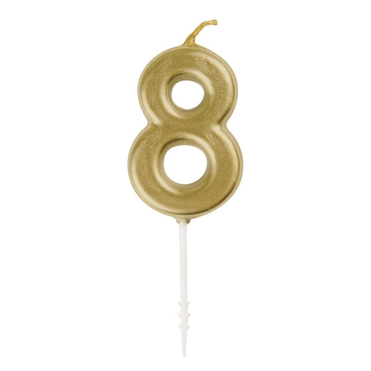 Candle - Mini Metallic Gold, Number 8, Pick, Birthday