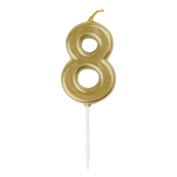Candle - Mini Metallic Gold, Number 8, Pick, Birthday