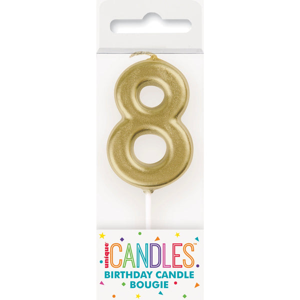 Candle - Mini Metallic Gold, Number 8, Pick, Birthday