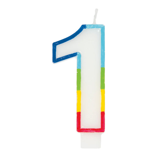 Candle - Number 1, Rainbow Border, Birthday
