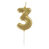 Candle - Number 3, Mini Metallic Gold, Pick, Birthday