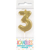 Candle - Number 3, Mini Metallic Gold, Pick, Birthday