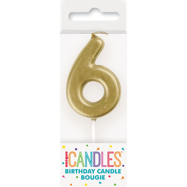 Candle - Number 6, Mini Metallic Gold, Pick, Birthday
