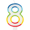 Candle - Number 8, Rainbow Border, Birthday