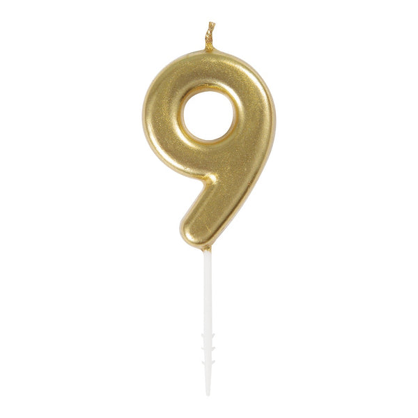 Candle - Number 9, Mini Metallic Gold, Pick, Birthday