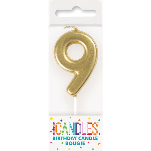 Candle - Number 9, Mini Metallic Gold, Pick, Birthday