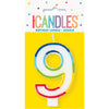 Candle - Number 9, Rainbow Border, Birthday