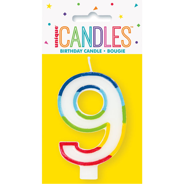 Candle - Number 9, Rainbow Border, Birthday