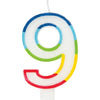 Candle - Number 9, Rainbow Border, Birthday