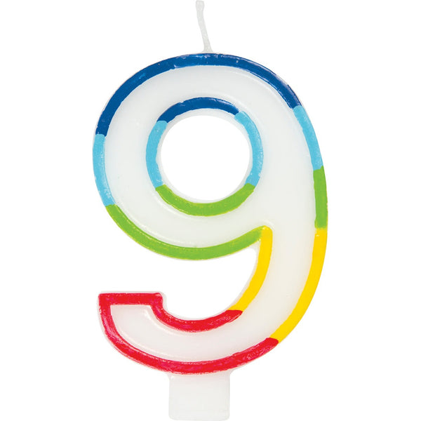 Candle - Number 9, Rainbow Border, Birthday