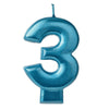 Candle - Numeral #3 Blue, 3 1/4"
