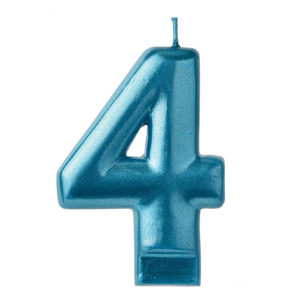 Candle - Numeral #4 Blue, 3 1/4"