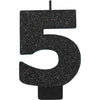 Numeral #5 Glitter Candle - Black
