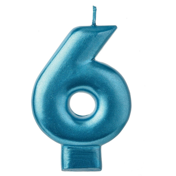 Candle - Numeral #6 Blue, 3 1/4"