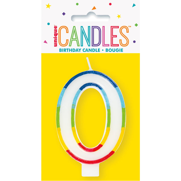 Candle - Rainbow Border Number 0 Birthday
