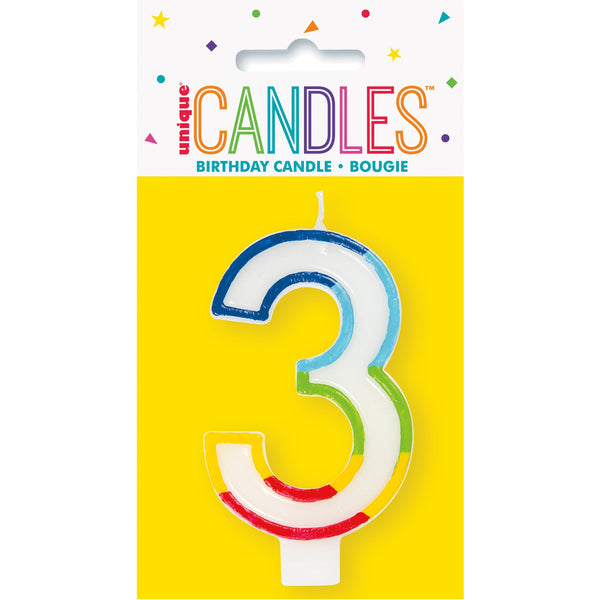 Candle - Rainbow Border Number 3 Birthday