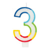 Candle - Rainbow Border Number 3 Birthday