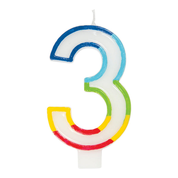 Candle - Rainbow Border Number 3 Birthday