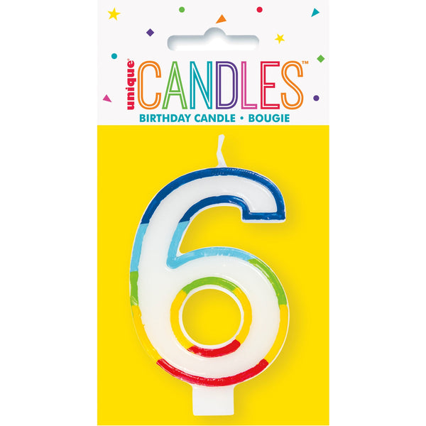 Candle - Rainbow Border Number 6 Birthday