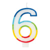 Candle - Rainbow Border Number 6 Birthday