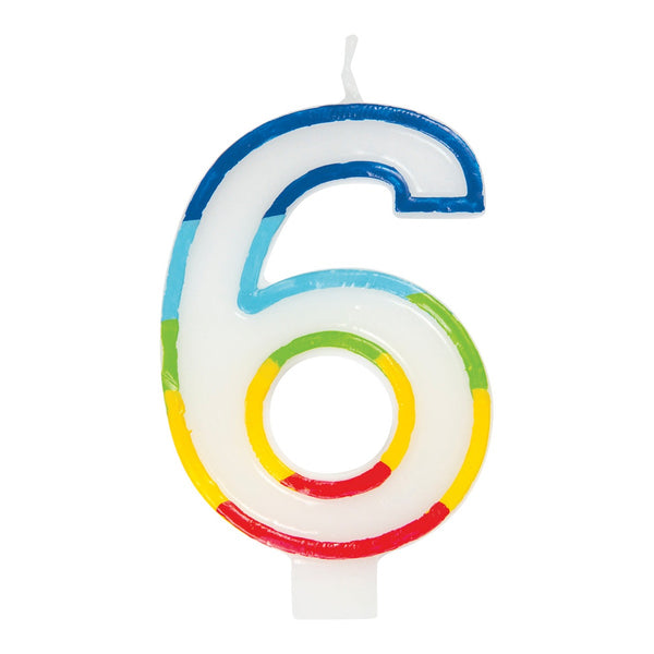 Candle - Rainbow Border Number 6 Birthday