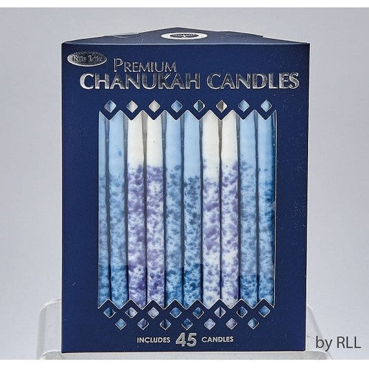Chanukah Candles,Premium, Hand Crafted, Blue/White, 45/Gift Box