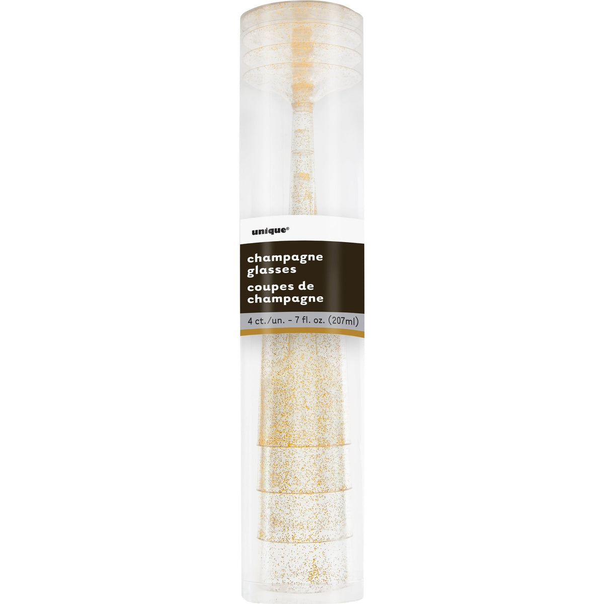 Champagne Flutes - Gold Glitter, 7 oz, 4 Count