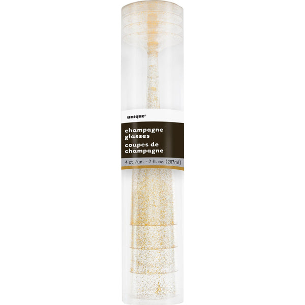 Champagne Flutes - Gold Glitter, 7 oz, 4 Count
