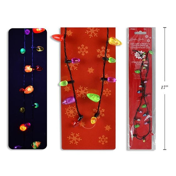Christmas Battery-Operated Flashing Light Bulb Necklace. 3 Functions, 3 LED Colours.